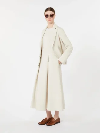 Vestido longo de jersey scuba com corte evasê, bege