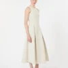 Vestido longo de jersey scuba com corte evasê, bege