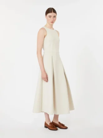 Vestido longo de jersey scuba com corte evasê, bege