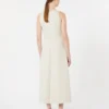 Vestido longo de jersey scuba com corte evasê, bege