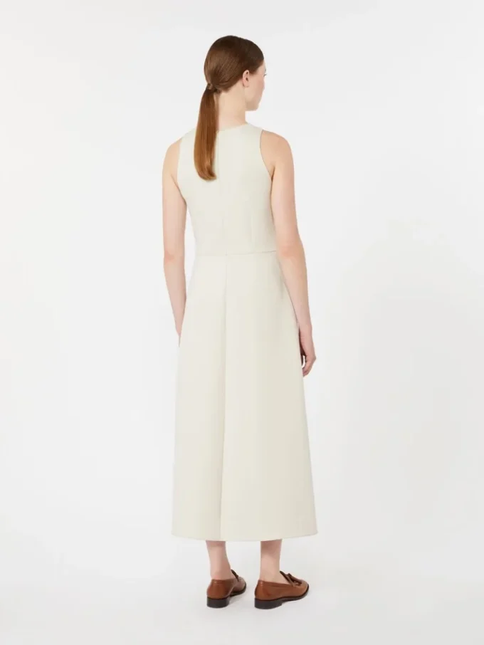 Vestido longo de jersey scuba com corte evasê, bege
