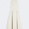 Vestido longo de jersey scuba com corte evasê, bege
