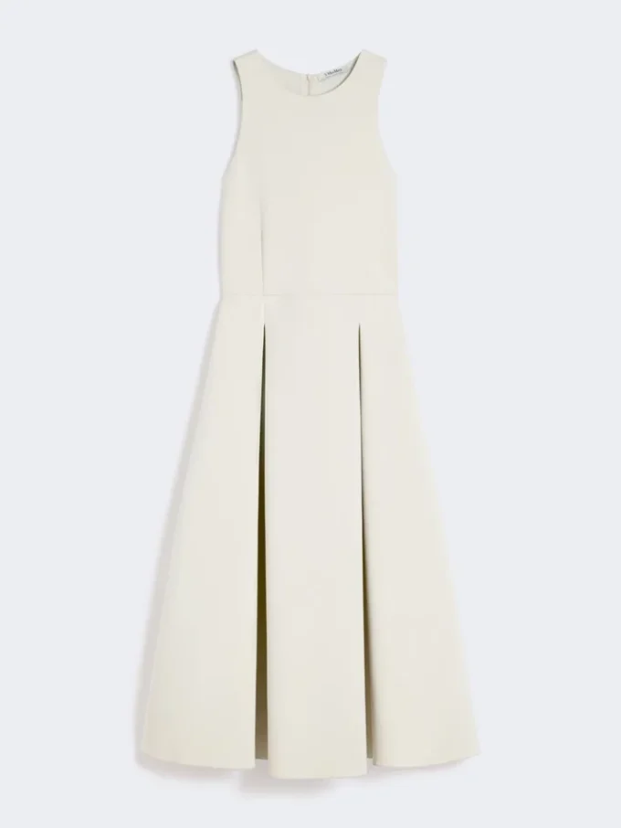 Vestido longo de jersey scuba com corte evasê, bege
