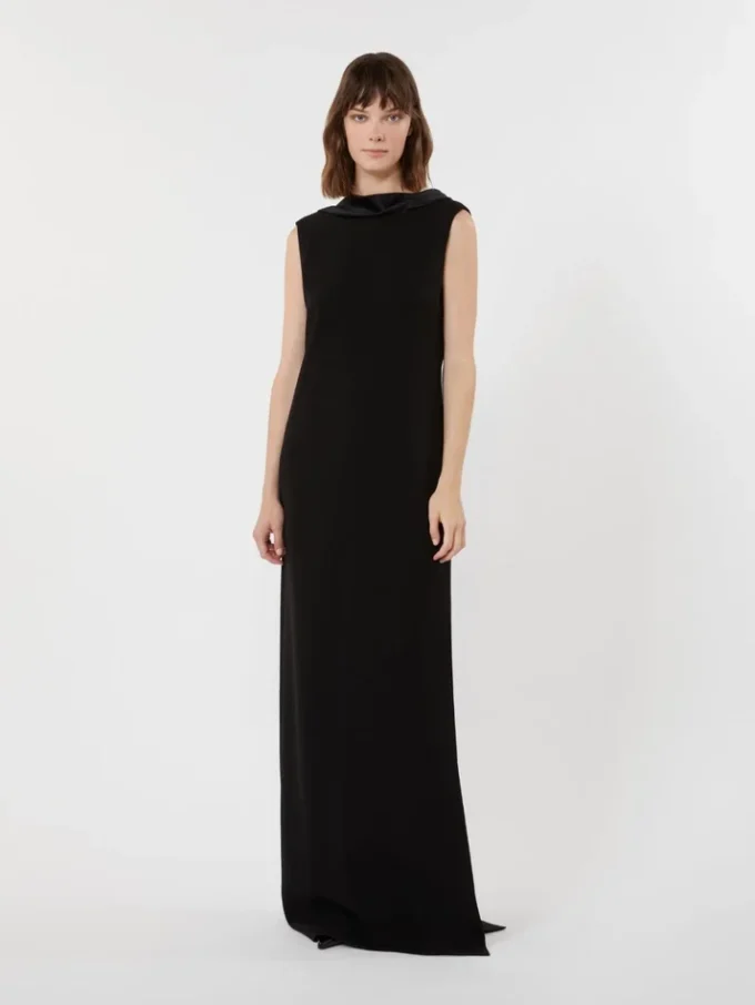 Vestido longo e leve em cady, preto