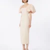 Vestido longo em jacquard cloque, cor pó Vestido longo em jacquard cloque, cor pó