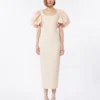 Vestido longo em jacquard cloque, cor pó Vestido longo em jacquard cloque, cor pó