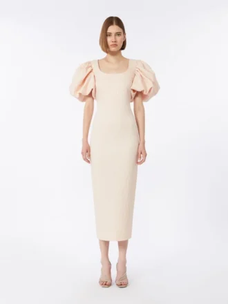 Vestido longo em jacquard cloque, cor pó