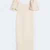 Vestido longo em jacquard cloque, cor pó Vestido longo em jacquard cloque, cor pó