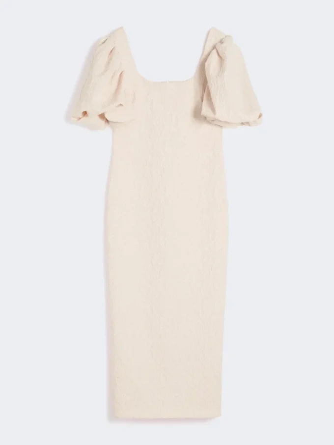 Vestido longo em jacquard cloque, cor pó Vestido longo em jacquard cloque, cor pó