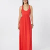 Vestido longo em jersey de crepe, cor de coral Vestido longo em jersey de crepe, cor de coral