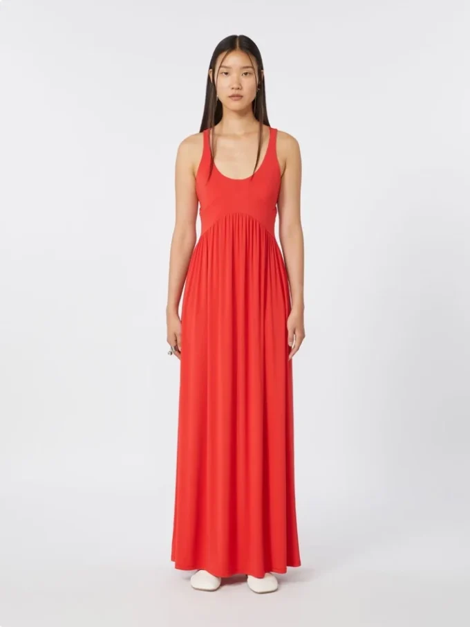 Vestido longo em jersey de crepe, cor de coral Vestido longo em jersey de crepe, cor de coral