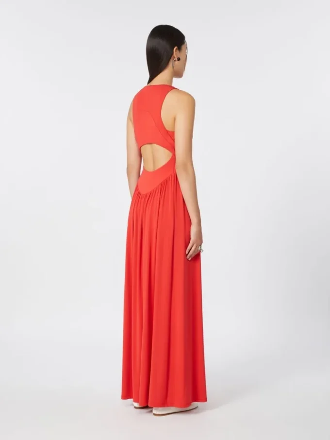 Vestido longo em jersey de crepe, cor de coral Vestido longo em jersey de crepe, cor de coral
