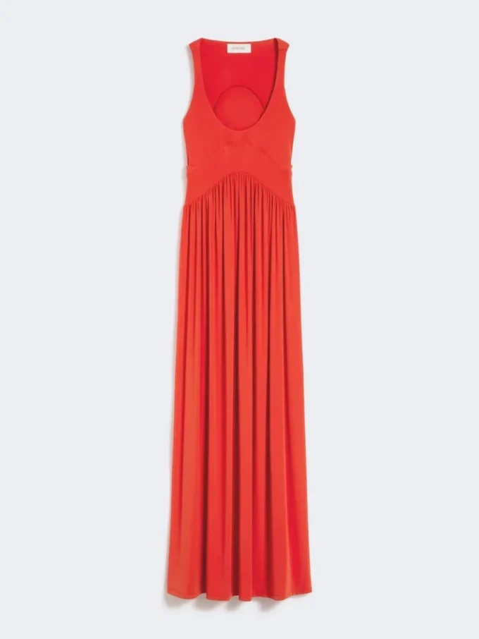 Vestido longo em jersey de crepe, cor de coral Vestido longo em jersey de crepe, cor de coral