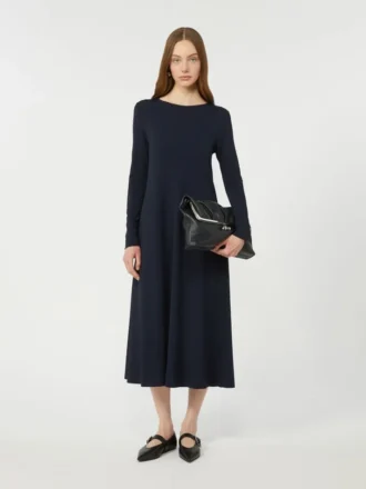 Vestido longo em jersey de viscose, azul-marinho