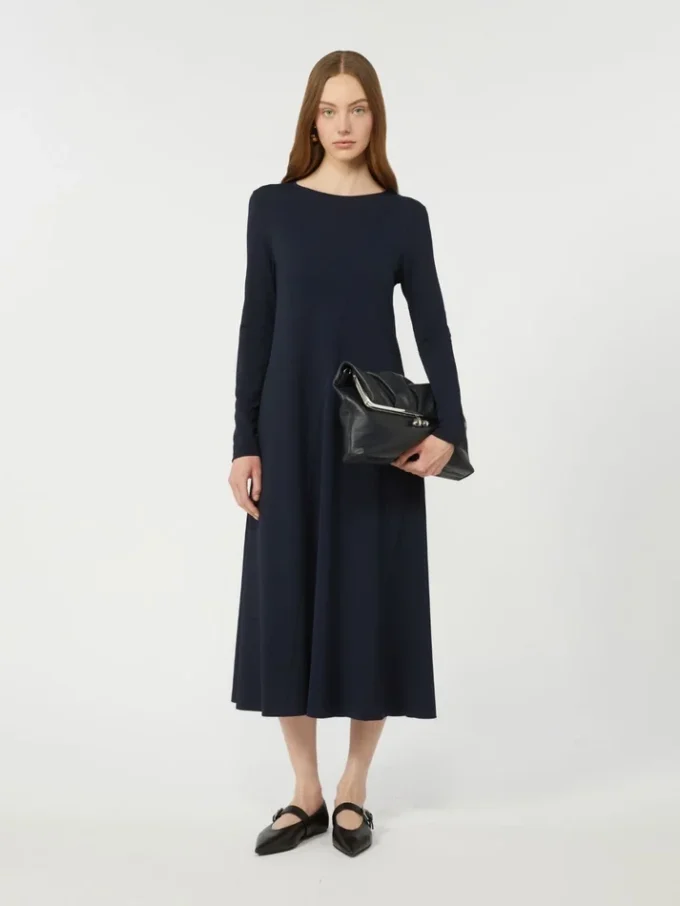 Vestido longo em jersey de viscose, azul-marinho Vestido longo em jersey de viscose, azul-marinho