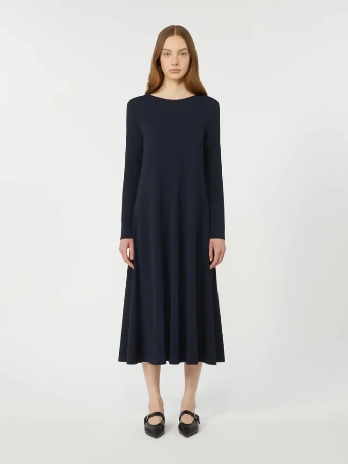 Vestido longo em jersey de viscose, azul-marinho Vestido longo em jersey de viscose, azul-marinho