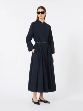 Vestido longo em voile de algodão, azul ultramar