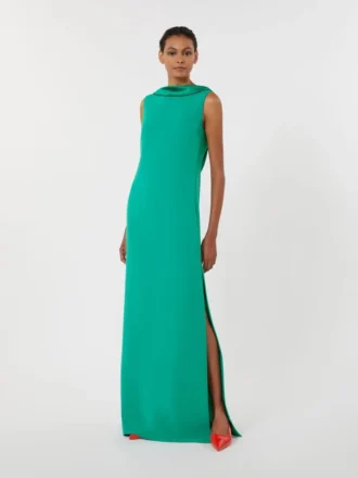 Vestido longo leve em cady, verde