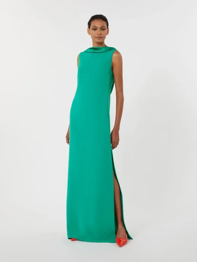Vestido longo leve em cady, verde Vestido longo leve em cady, verde