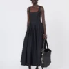 Vestido longo sem mangas em algodão puro, preto