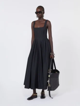 Vestido longo sem mangas em algodão puro, preto