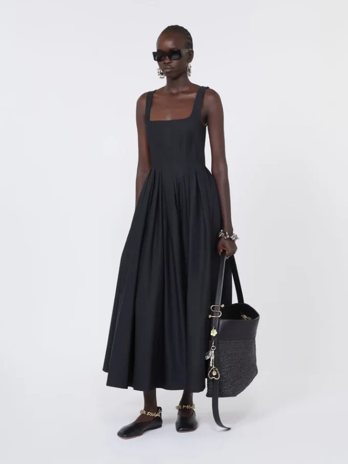 Vestido longo sem mangas em algodão puro, preto