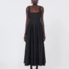 Vestido longo sem mangas em algodão puro, preto