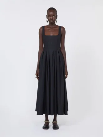 Vestido longo sem mangas em algodão puro, preto