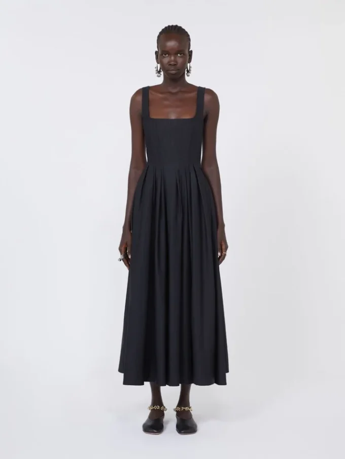 Vestido longo sem mangas em algodão puro, preto