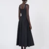Vestido longo sem mangas em algodão puro, preto