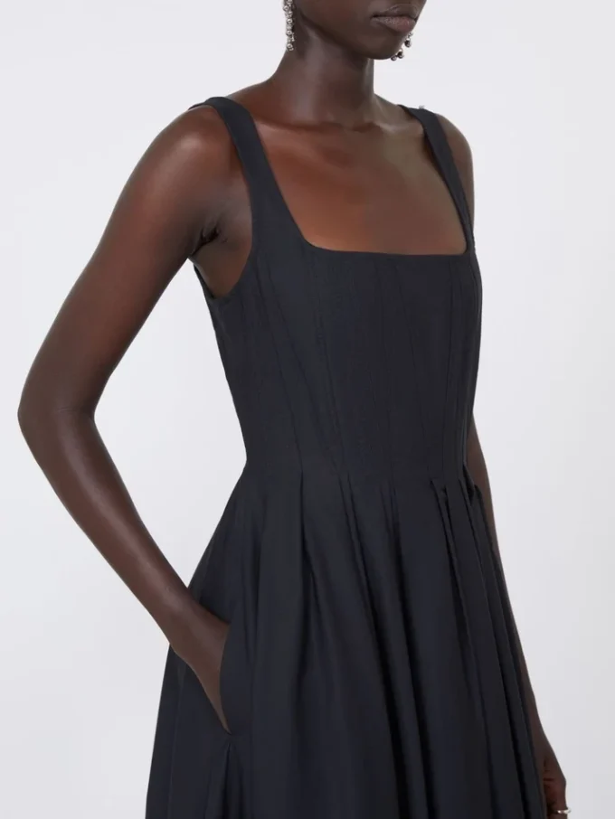 Vestido longo sem mangas em algodão puro, preto