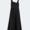 Vestido longo sem mangas em algodão puro, preto