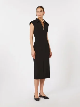 Vestido midi em cady, preto