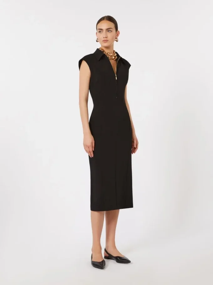 Vestido midi em cady, preto