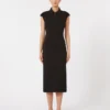 Vestido midi em cady, preto