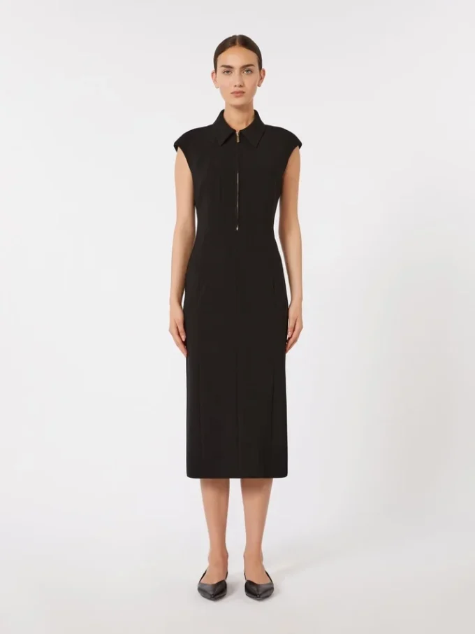 Vestido midi em cady, preto