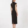 Vestido midi em cady, preto