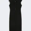 Vestido midi em cady, preto