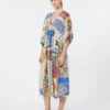 Vestido midi em crepe de seda estampado, multicolorido Vestido midi em crepe de seda estampado, multicolorido