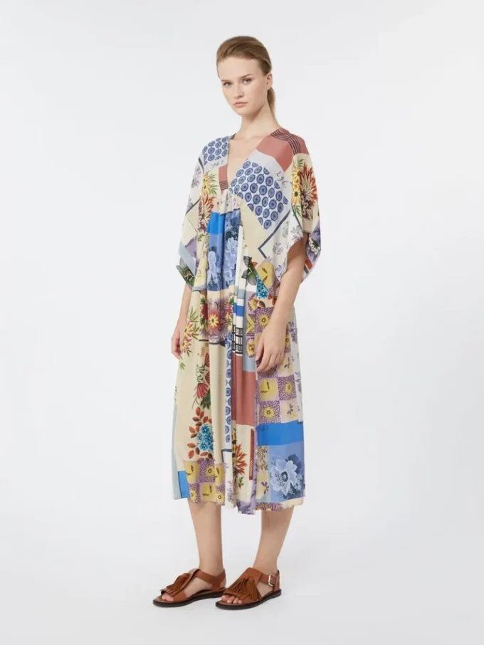 Vestido midi em crepe de seda estampado, multicolorido Vestido midi em crepe de seda estampado, multicolorido