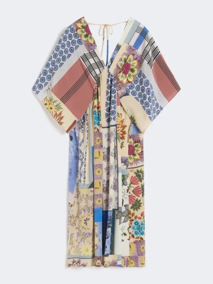 Vestido midi em crepe de seda estampado, multicolorido Vestido midi em crepe de seda estampado, multicolorido
