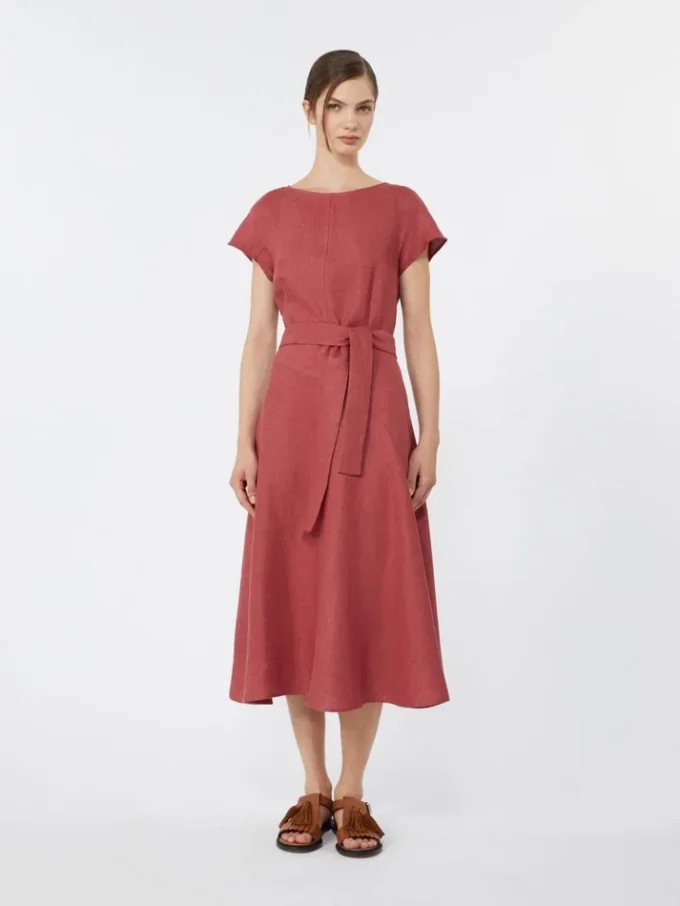 Vestido midi em lona de linho, cor cereja Vestido midi em lona de linho, cor cereja