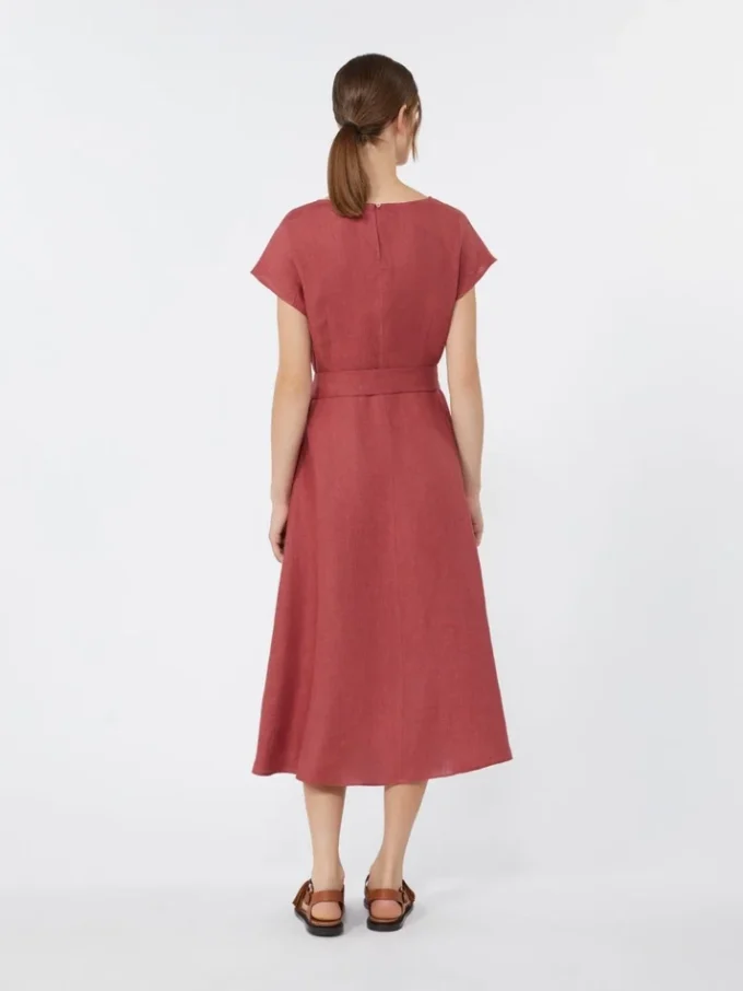 Vestido midi em lona de linho, cor cereja Vestido midi em lona de linho, cor cereja