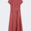 Vestido midi em lona de linho, cor cereja Vestido midi em lona de linho, cor cereja