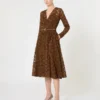 Vestido midi em tule, cor chocolate