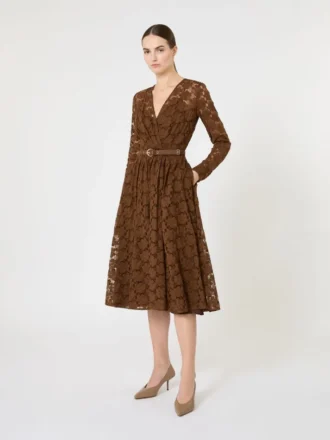 Vestido midi em tule, cor chocolate