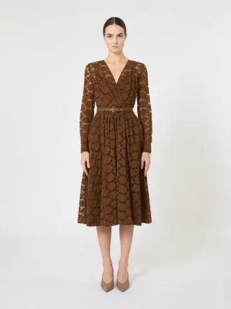 Vestido midi em tule, cor chocolate