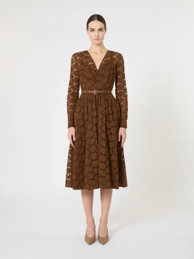 Vestido midi em tule, cor chocolate