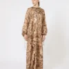 Vestido túnica em seda estampada, dourado