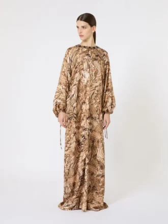 Vestido túnica em seda estampada, dourado